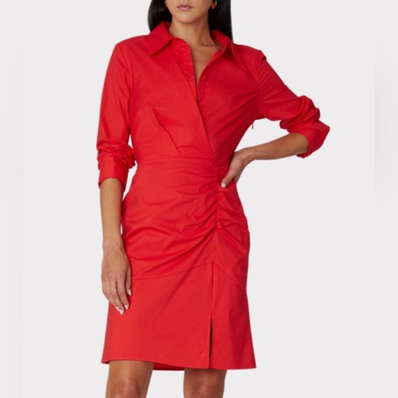 MILLY maxine poplin long sleeve mini dress in red | size 0 - Picture 1 of 8